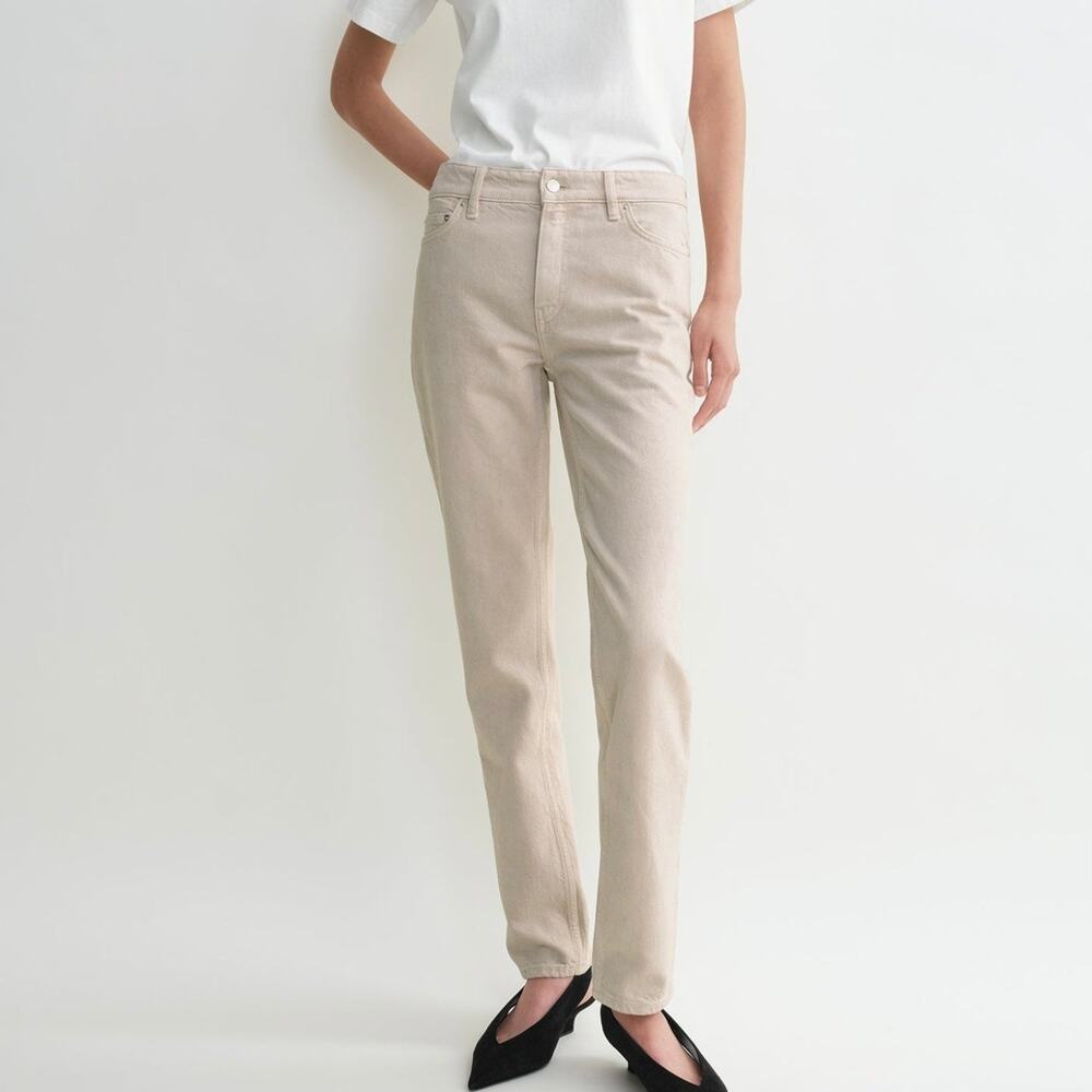 Toteme Cotton Organic Low Taper Slim Leg Smoke Grey Denim Jeans 27 NEW Tan Pants - Picture 1 of 7
